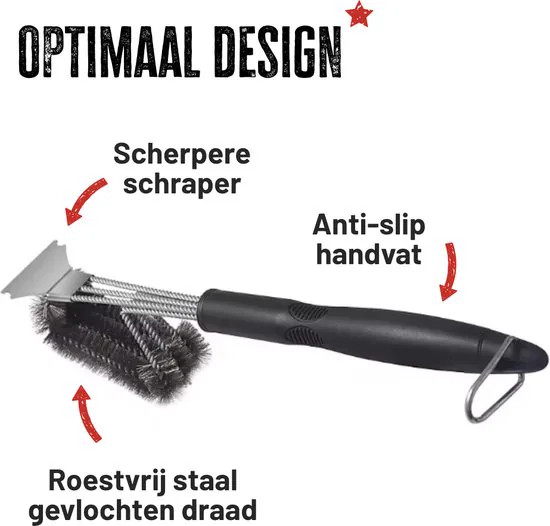 BBQBuddies BBQ borstel RVS met geïntegreerde schraper