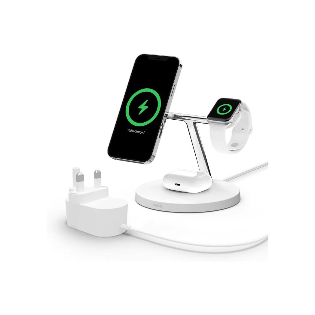 Draadloze laadoplossing op een bureau voor telefoon en andere dagelijkse apparaten