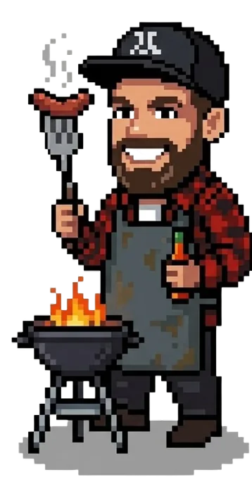 Pixel avatar van Mark bij de barbecue met bier