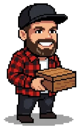 Pixel avatar van Mark met een doos vol gadgets